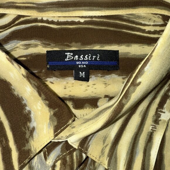 Bassiri Uomo USA Mens M Yellow Brown Striped Short Sleeve Button Up Shirt - Picture 4 of 6